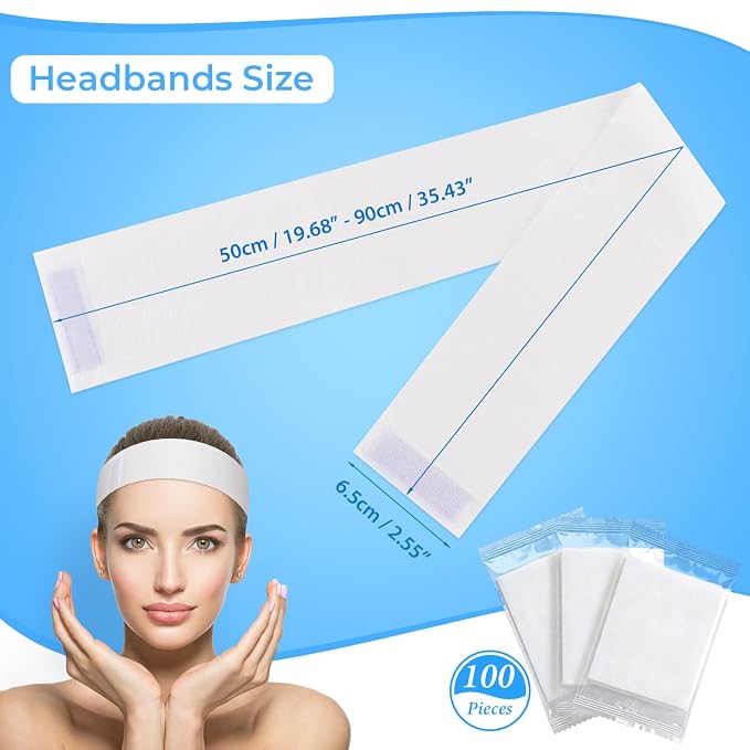 Noverlife 100PCS Disposable Spa Facial Headbands, Elastic Headband Wrap - Image 2