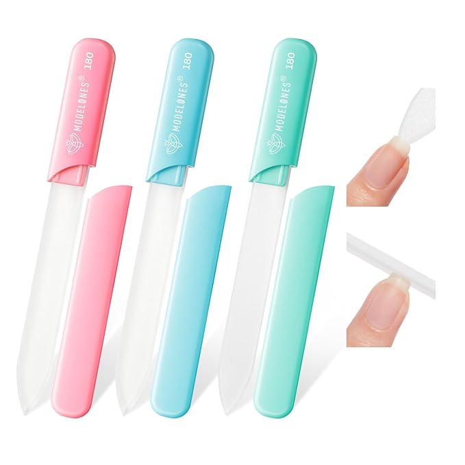 Modelones Glass Nail Files, Double-Sided Reusable Sandblasted Fingernail by MODELONES