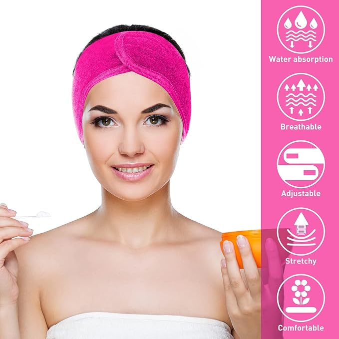 Denfany 3 Pack Makeup Headband, Ultra Soft Adjustable Spa Facial Headbands - Image 4