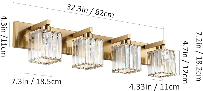 Aipsun Bathroom Lighting Fixtures Modern Crystal Vanity Light Brass 4 Light - Image 3