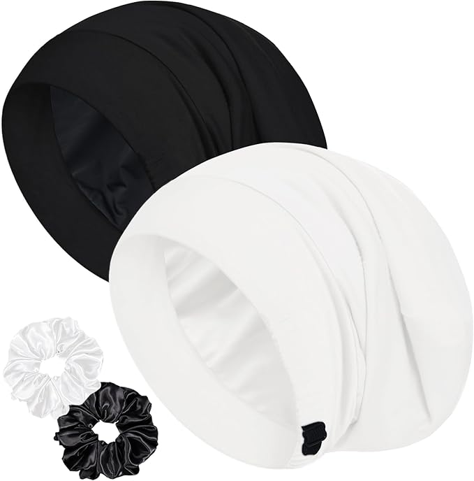 Sleep Cap Bonnet for Sleeping, Adjustable Cooling Ice Silk Lined Hair Bonnets by ROYBENS