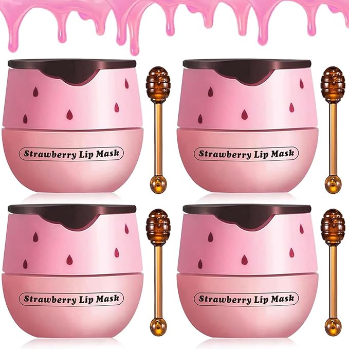 4 PCS Strawberry Lip Balm, Vitamin E Lip Masks Moisturizing Propolis Sleeping by Alisesun
