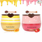 2 PCS Bee Lip Balm Lip Mask Honey Pot, Honey & Strawberry Lip Mask Propolis by Deepmind