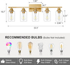 5 Light Gold Bathroom Light Fixtures Brushed Brass Vanity Light Over Mirror - Image 3