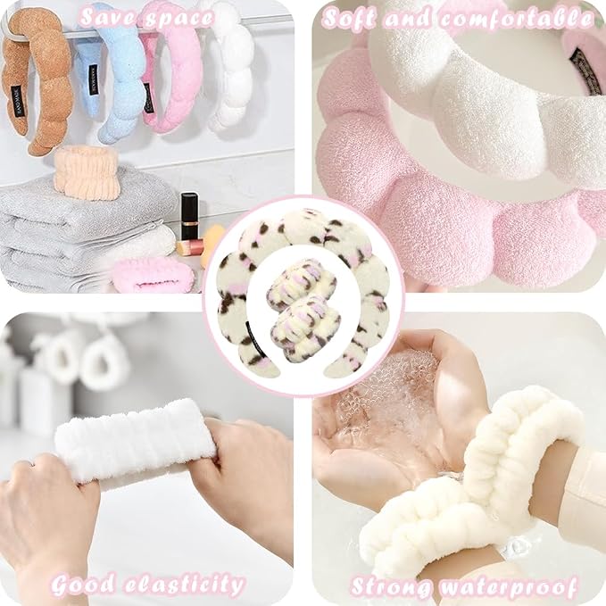 Tetizo Spa Headbands for Washing Face Wristband Set Sponge Makeup Skincare - Image 5