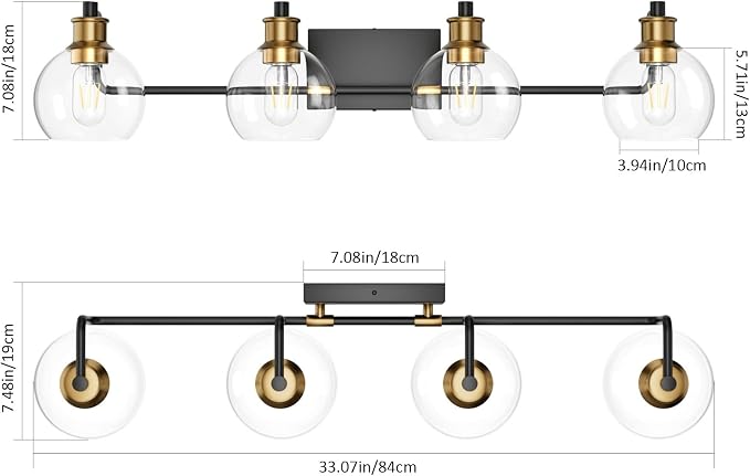 Tipace Industrial Bathroom Vanity Lighting Fixtures 4-Lights Vintage Black & - Image 4