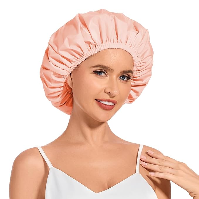Shower Cap for Women Waterproof Reusable, Large Shower Cap Non-Slip by KAFTERI