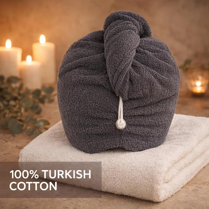 100% Turkish Cotton Hair Towel Wrap 2 Pack – Oeko-TEX Certified Quick Dry Turban - Image 5