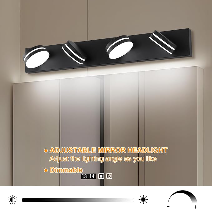 4-Light Bathroom Vanity Light, Matte Black Bathroom Light Fixtures Over Mirror - Image 5
