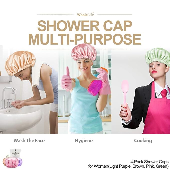 Shower Cap for Women Reusable Extra Large Shower Caps for Men Satin Double - Image 6