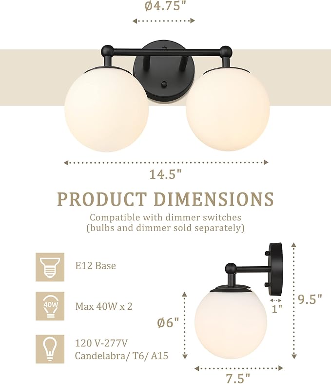 AKEZON 2-Light Black Bathroom Vanity Light Fixture, Modern Minimalist Vanity - Image 4