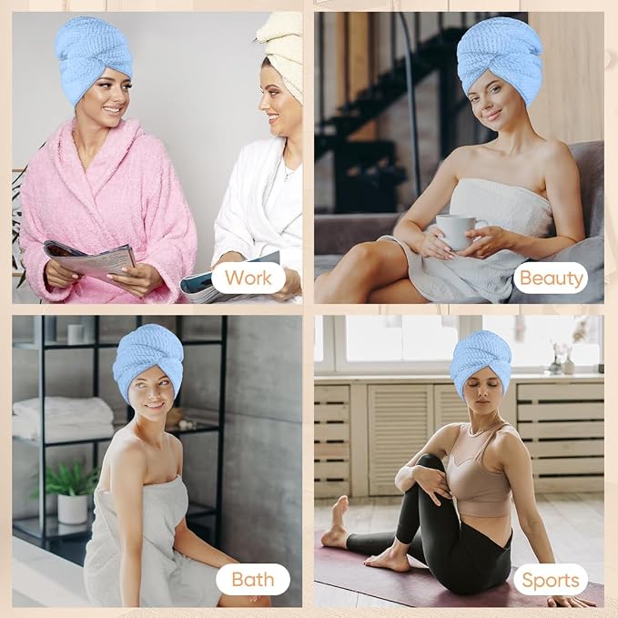 HOMEXCEL Blue Microfiber Hair Towels 5 Pack- 40 x 20 inches Super Soft - Image 7