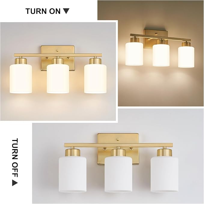 FonmYim Gold Bathroom Light Fixtures, 3-Light Modern Vanity Light Over Mirror - Image 4