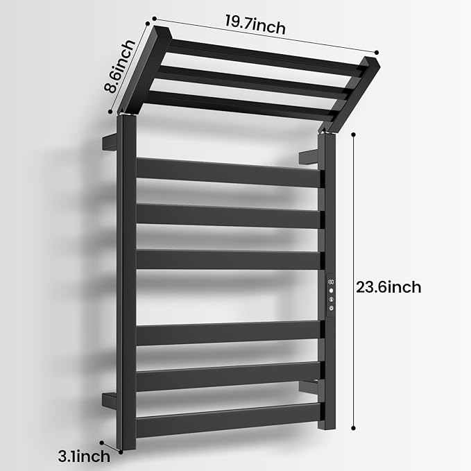 Tower Warmer Rack, 6 Bars Stainless Steel Wall Mounted Electric Heated Towel - Image 7