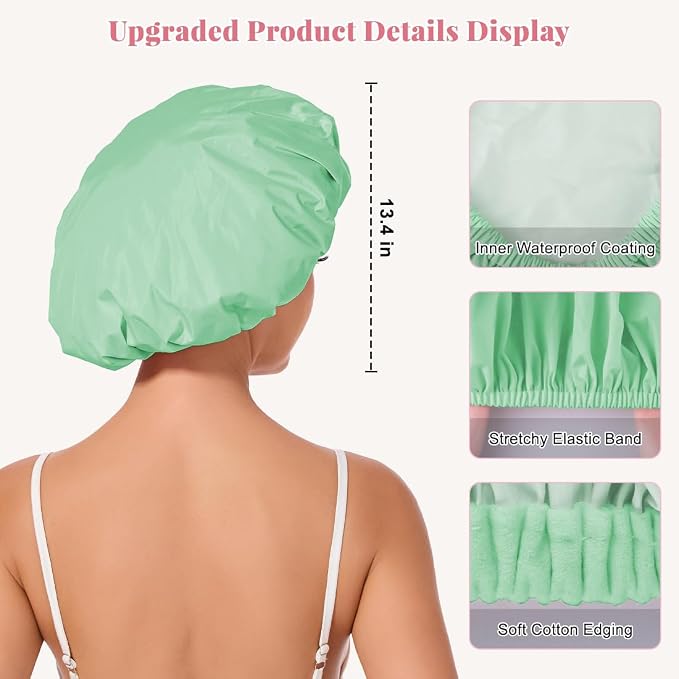 Shower Cap for Women Waterproof Reusable, Large Shower Cap Non-Slip - Image 2