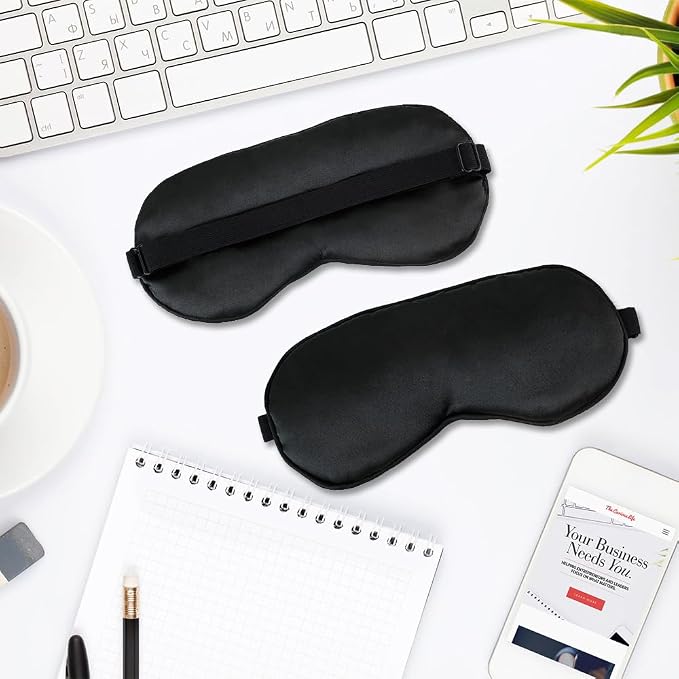 2 PCS Black Satin Sleep Masks, Adjustable Silk Eye Mask - Image 7
