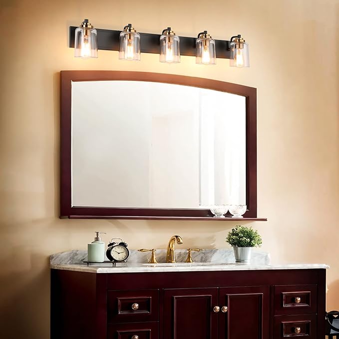 SOLFART 5 Lights Vintage Vanity Lighting Over Mirror Brass Bathroom Vanity - Image 2