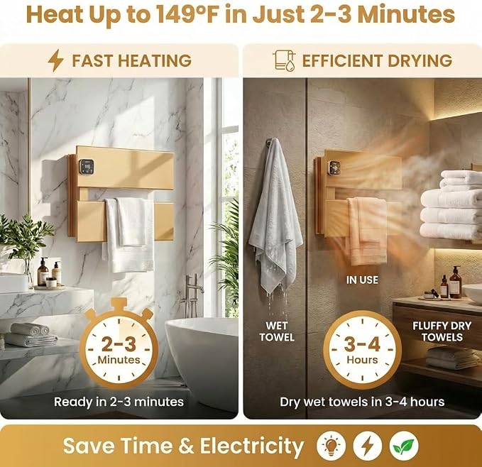 Electric Towel Warmer, Heated Towel Rack - Image 3