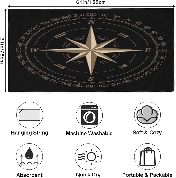 Compass Rose Beach Towel Oversized Quick Dry Beach Blanket Microfiber Sand Free - Image 2