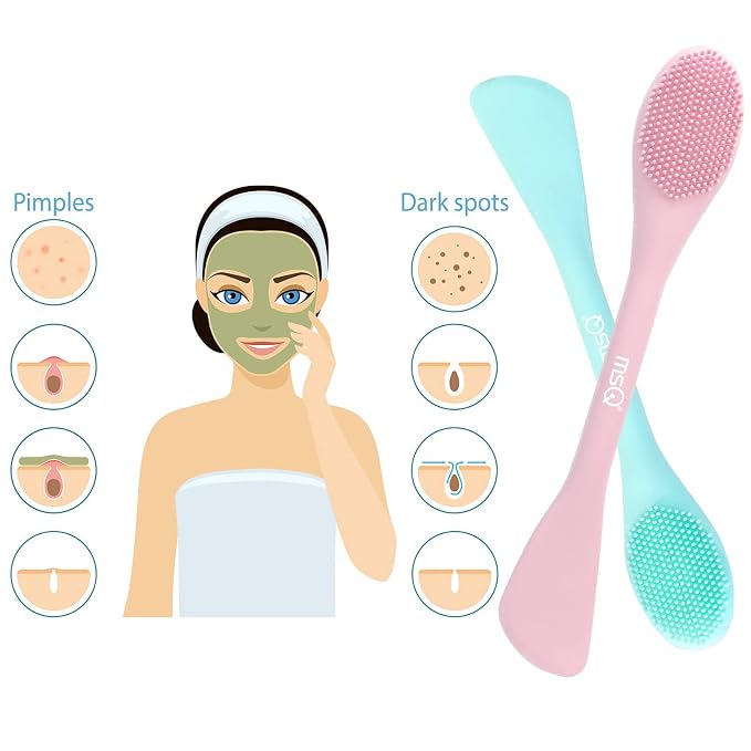 MSQ Silicone Face Mask Brush, Soft Facial Cleansing Scrubber, 2 Pack Double-End - Image 4