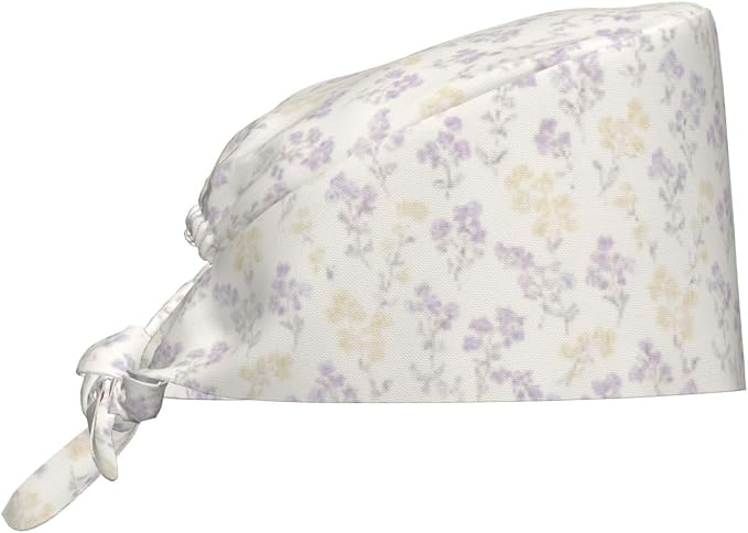 Scrub Cap for Women and Men Boho Black Leaf Pattern Adjustable Breathable by SUPLUCHOM