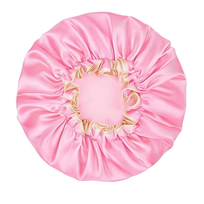 Waterproof Shower Caps for Women, Solid Color Dual-Layer Elastic Band Design - Image 2