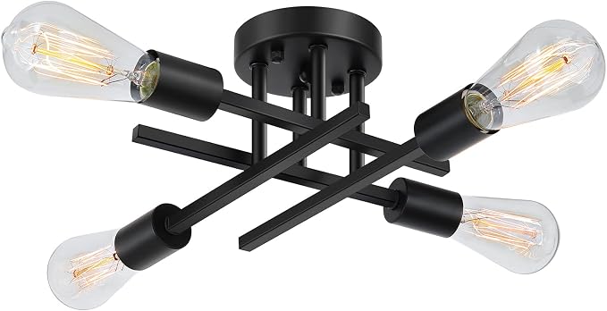SunRider Industrial 4-Light Semi Flush Mount Ceiling Light Fixture, Modern by SunRider