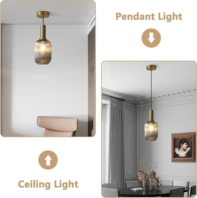 KCO Lighting Mini Smoke Glass Pendant Light Fixture 1-Light Brushed Gold - Image 3