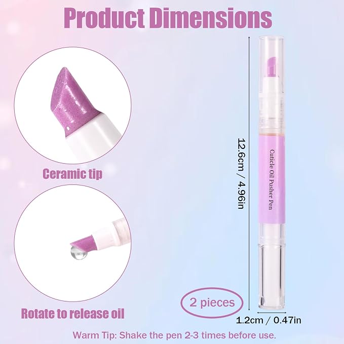 2pcs 2 in 1 Cuticle Oil Pusher Pen, Portable Ceramic Cuticle Remover Pusher - Image 2