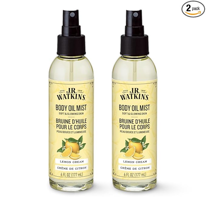 J.R. Watkins Naturally Hydrating Body Oil Mist, Lemon Cream, 6 fl oz, 2 Pack by JRWatkins