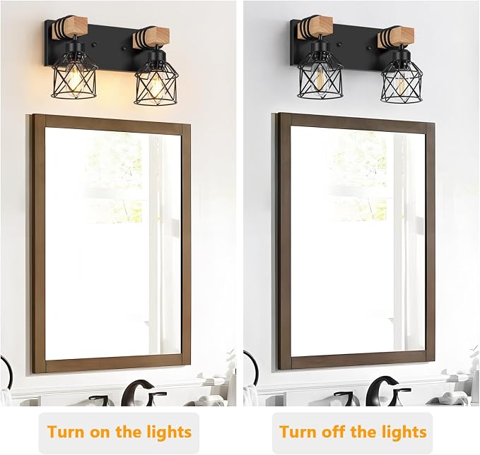 FadimiKoo 2-Light Farmhouse Bathroom Vanity Light Fixtures, Wood Bathroom - Image 5