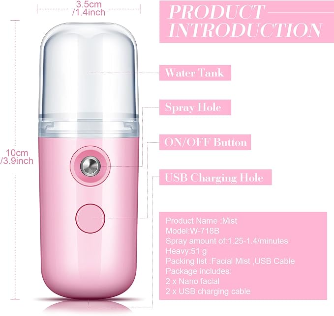 Honoson 2 Pack Nano Facial Mister Spray Bottle Handheld Humidifier Portable - Image 2