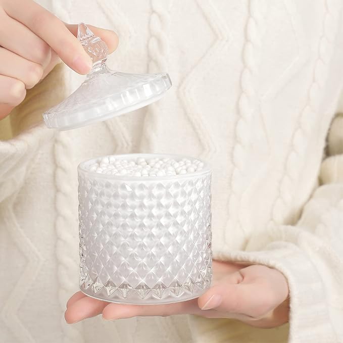 2 Pack Qtip Holder Thick Glass Apothecary Jars - Image 3