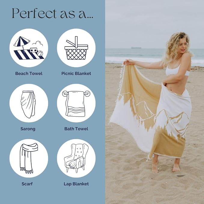 InfuseZen Turkish Towel with Mountain Landscape – 100% Organic Turkish Cotton - Image 5