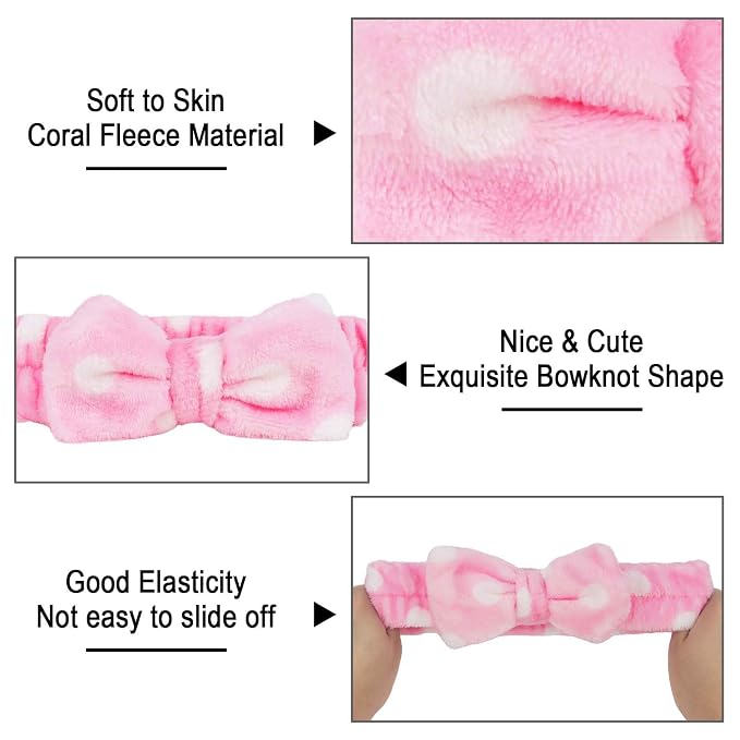 Casoty 6 Pcs Makeup Hair Headbands, Soft Coral Fleece Spa Headband - Image 7