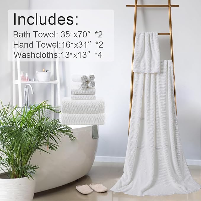 8-Piece White Bath Towels Set, 2 Oversized Large Bath Towels Sheet, 2 Hand - Image 6