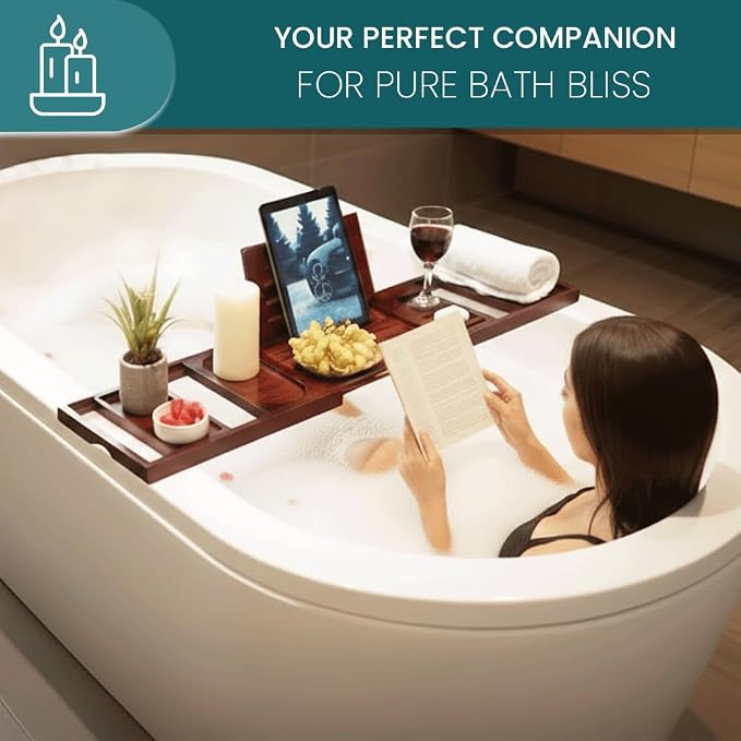 Bathtub Tray and Bath Pillows for Tub – Expandable Bamboo Bathtub Caddy - Image 4