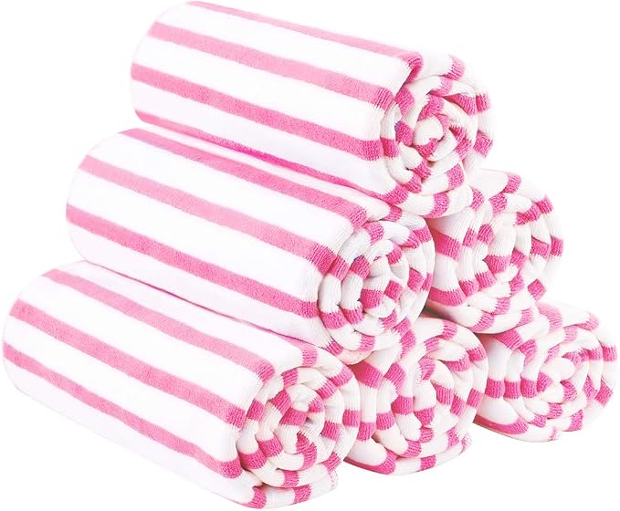 JML Microfiber Beach Towels Set of 6, Large Bath Towel Cabana Stripe- Absorbent by JML