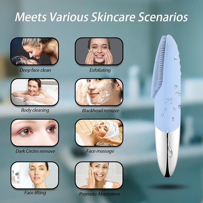 Facial Cleansing Brush, 3-in-1 Electric Silicone Face Scrubber, Vibrating - Image 5