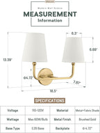 2 Light Bathroom Light Fixtures, Brushed Gold Vanity Lights, Double Wall Sconce - Image 3