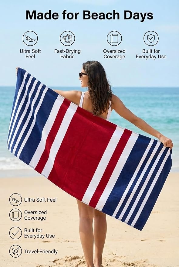 Premium Terry Cabana Beach Towel 2 Pack, 30” x 60” Soft Absorbent Cotton Pool - Image 3