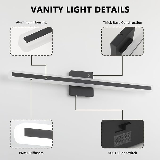 JUSHENG Black Vanity Lights for Bathroom, 5CCT Dimmable Bathroom Lights Over - Image 5