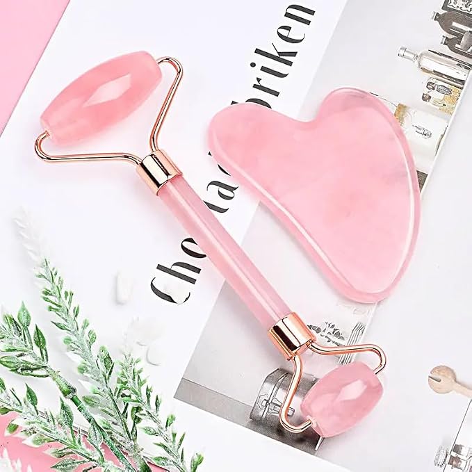 Rose Quartz Gua Sha & Jade Roller Set - Image 3