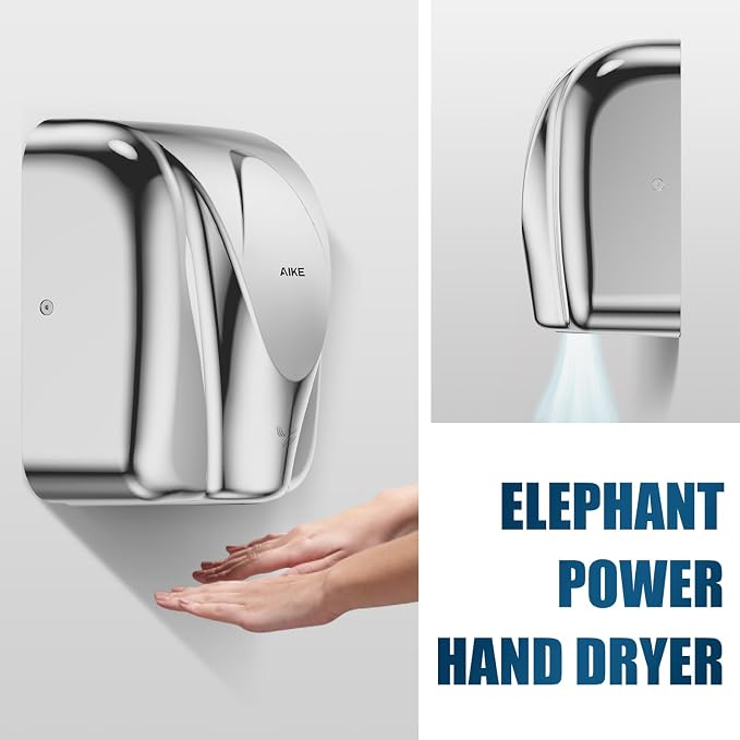 AIKE Elephant Power Commercial Hand Dryer High Speed Auto Warm Wind, Polished - Image 4