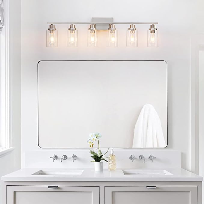 6 Light Bathroom Light Fixtures Brushed Nickel Vanity Light Over Mirror Modern - Image 2