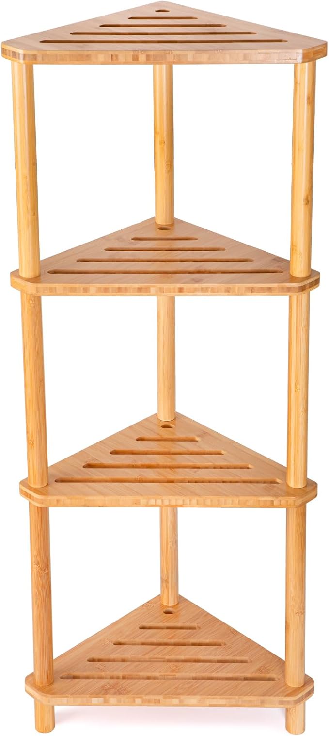 GUGIGP 4-Tier Corner Shower Caddy Stand Bamboo, Standing Corner Shower Shelf by Unknown