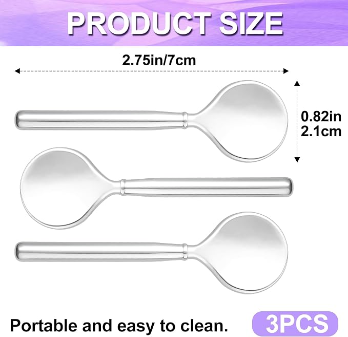 Pndeyo 3pcs Mini Metal Makeup Spoon, Reusable Cosmetic Cream Spatulas, Skincare - Image 2