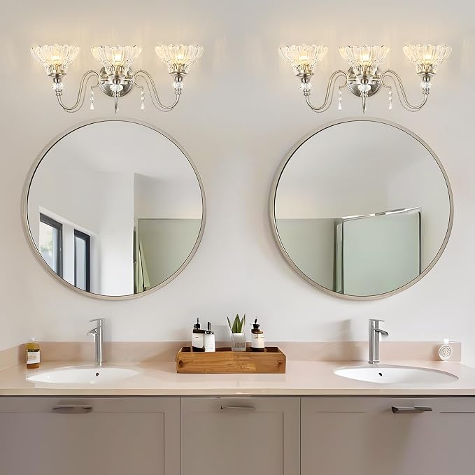 Brushed Nickel Bathroom Vanity Light, 3-Light Nickel Finish Wall Sconce - Image 2
