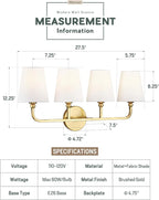 Bathroom Light Fixtures, 4 Light Brushed Gold Vanity Lights - Image 3
