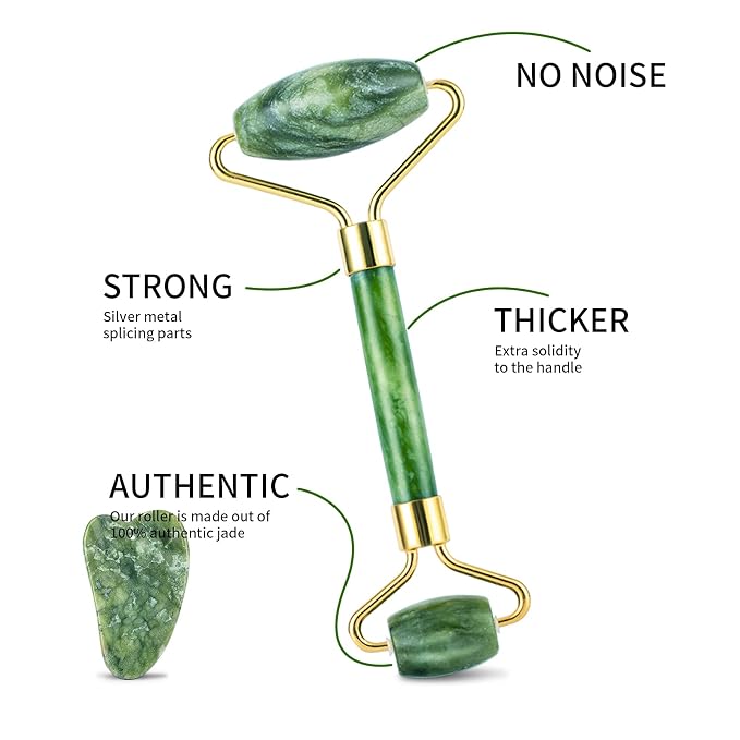 Facial Roller Set of 3, Ice Roller, Two-Sided Jade Roller and Gua Sha Massage - Image 2